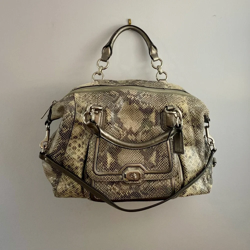 Coach Campbell Exotic Embossed Snakeskin Leather Large Satchel Shoulder F26041